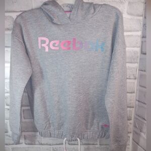 Sz 12 Kids Reebok Gray Hoodie with Pink and Blue Logo